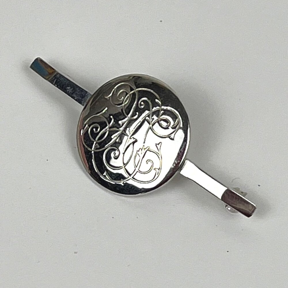 Vintage Silver -Tone Pin Brooch Slim Bar with Round Decorative Engraved Center